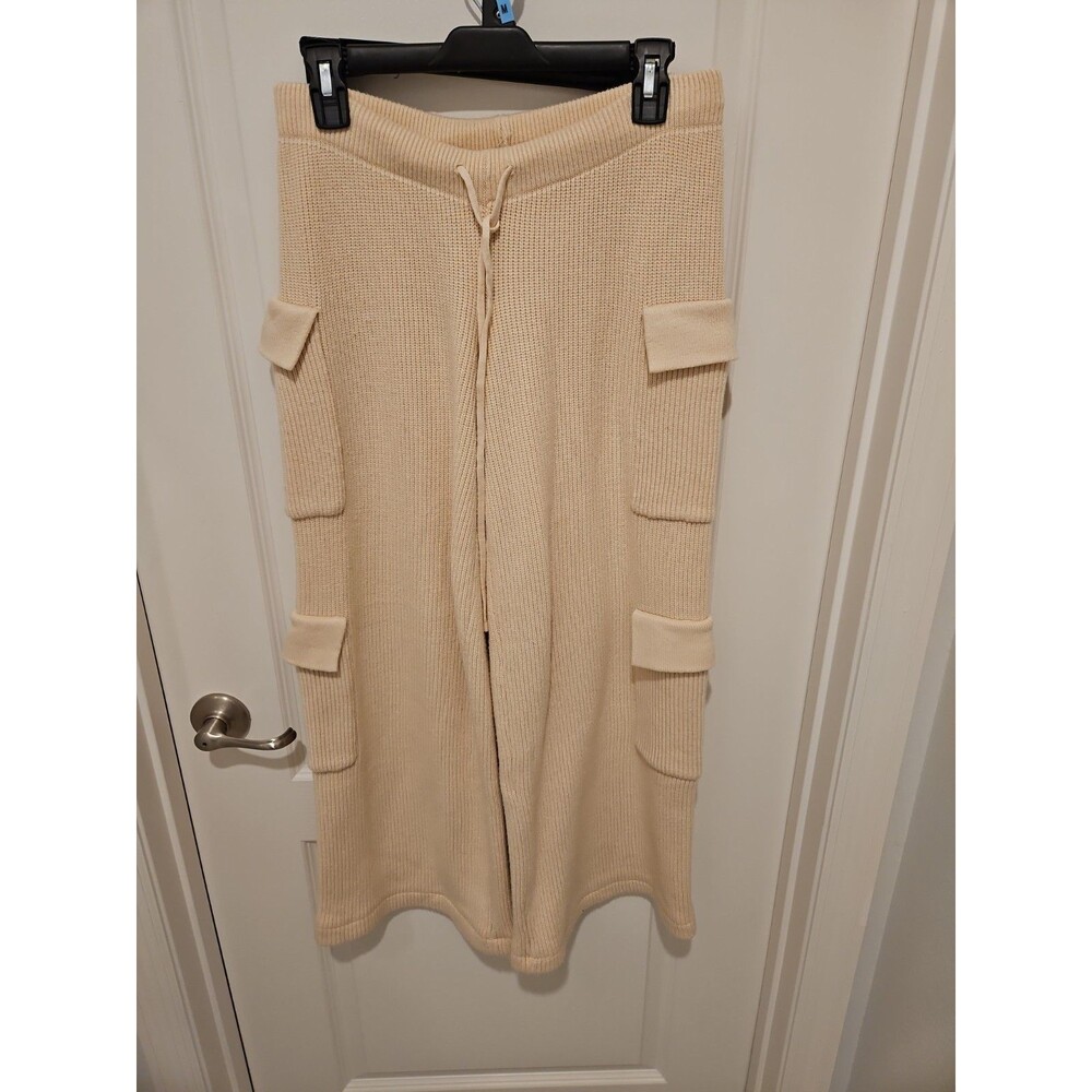 Edikted Beige Knit Cargo Pants Womens Size Small Drawstring Wide Leg